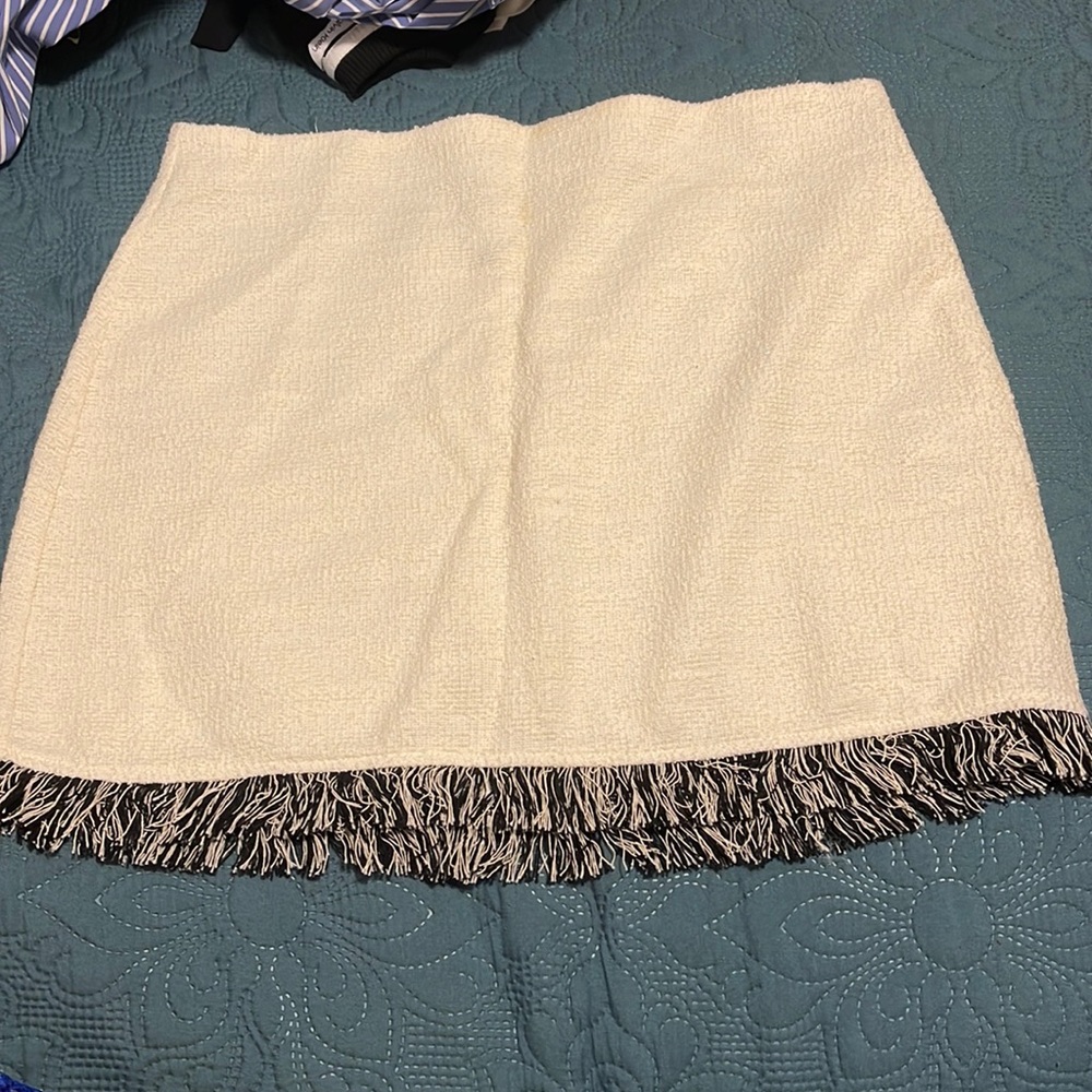 Zara Cream Mini Skirt with Black & Cream Fringe